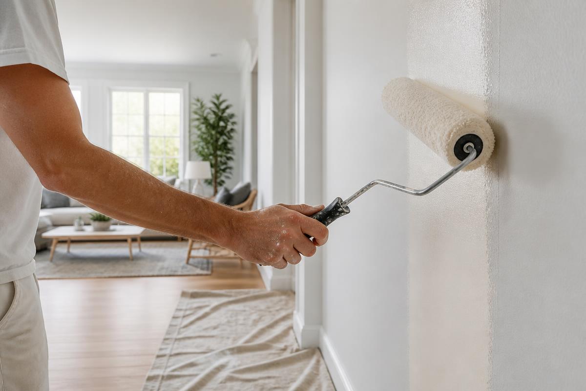 Professional painter rolling fresh paint on an interior wall in Las Vegas